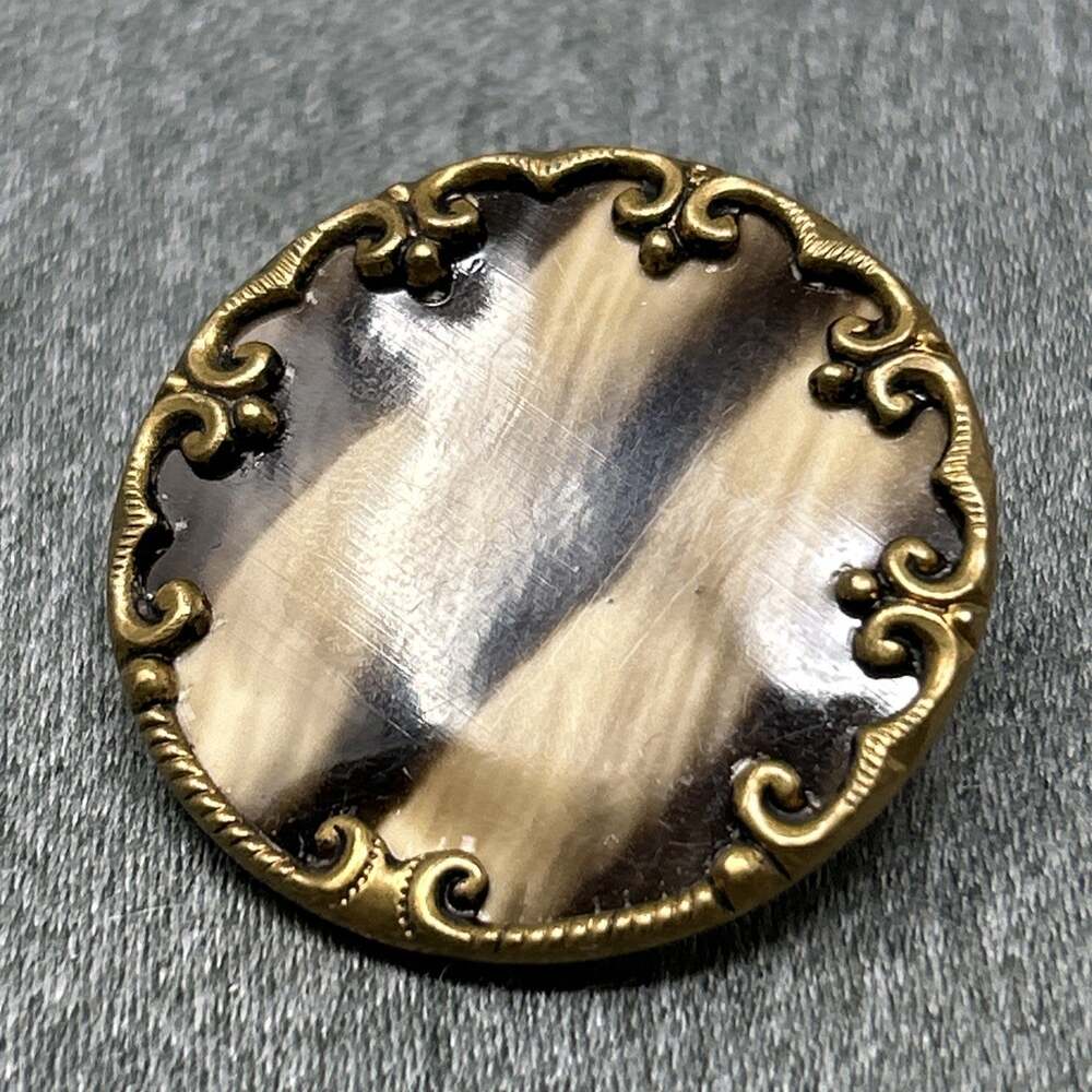 Vintage Brass Filigree Border Statement Shank Button Large 1-1/4"